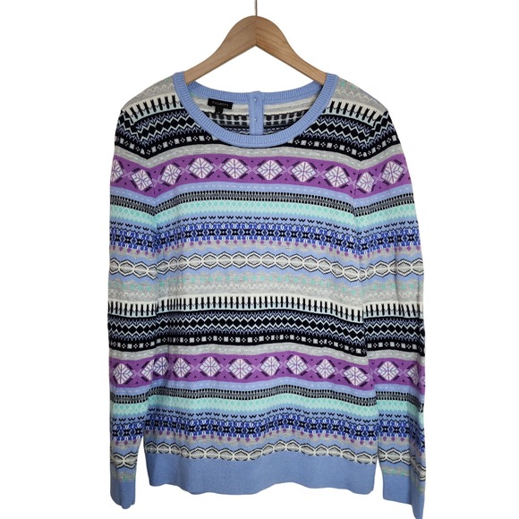 Talbots Sweater Women's Medium Fair Isle Nylon Lambswool Pastel Multicolor - Picture 1 of 6
